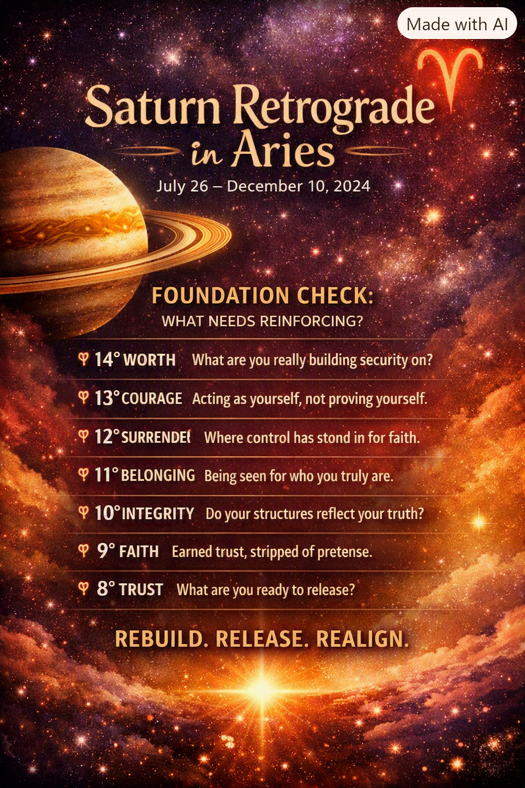 Saturn Retrograde in Aries (July 26 – Dec 10) — Summary